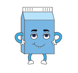 cartoon drawing of a milk carton with a friendly smile